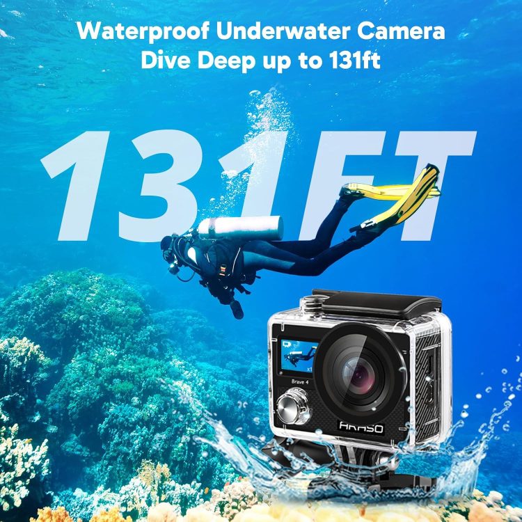 AKASO Brave 4 Action Camera with Waterproof Floating Hand Grip and Carry Bag Bundle - 4K30 20MP Ultra Hd EIS 131ft Underwater Camera 5xZoom Dual Screen with Helmet and Bicycle Accessories Kit - Image 5