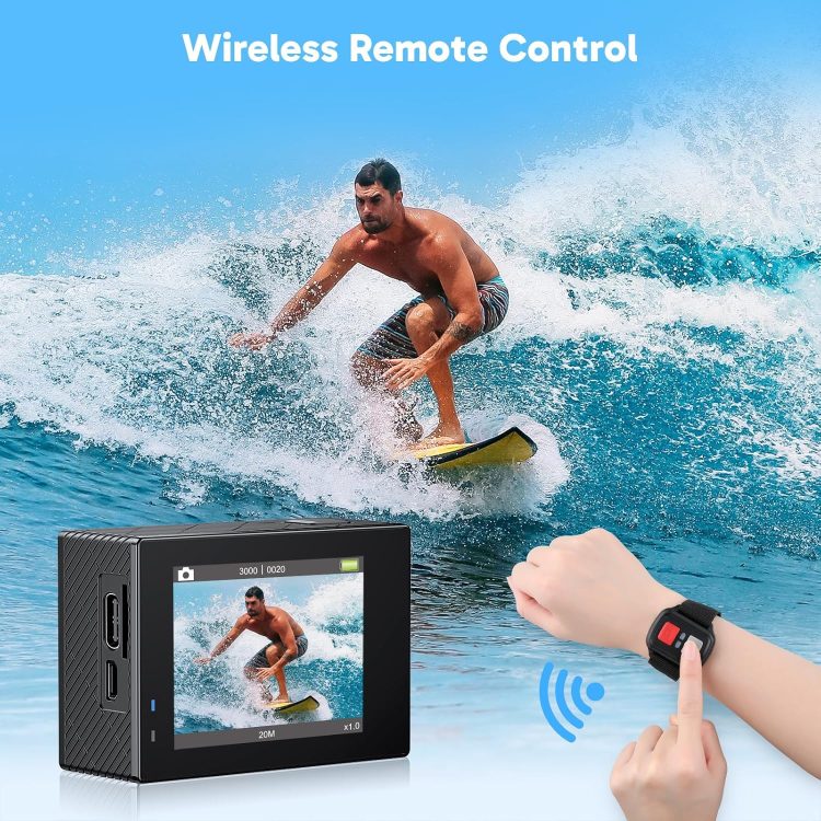 AKASO Brave 4 Action Camera with Waterproof Floating Hand Grip and Carry Bag Bundle - 4K30 20MP Ultra Hd EIS 131ft Underwater Camera 5xZoom Dual Screen with Helmet and Bicycle Accessories Kit - Image 6