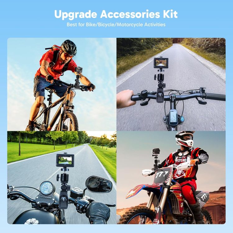 AKASO Brave 4 Action Camera with Waterproof Floating Hand Grip and Carry Bag Bundle - 4K30 20MP Ultra Hd EIS 131ft Underwater Camera 5xZoom Dual Screen with Helmet and Bicycle Accessories Kit - Image 7