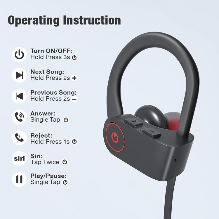 Bluetooth Wireless Headphones 16H Playtime Earbuds with Mic Stereo in-Ear Earphones, IPX7 Waterproof Sports Sound Isolation Headsets for Running, Gym, Workout - Image 2