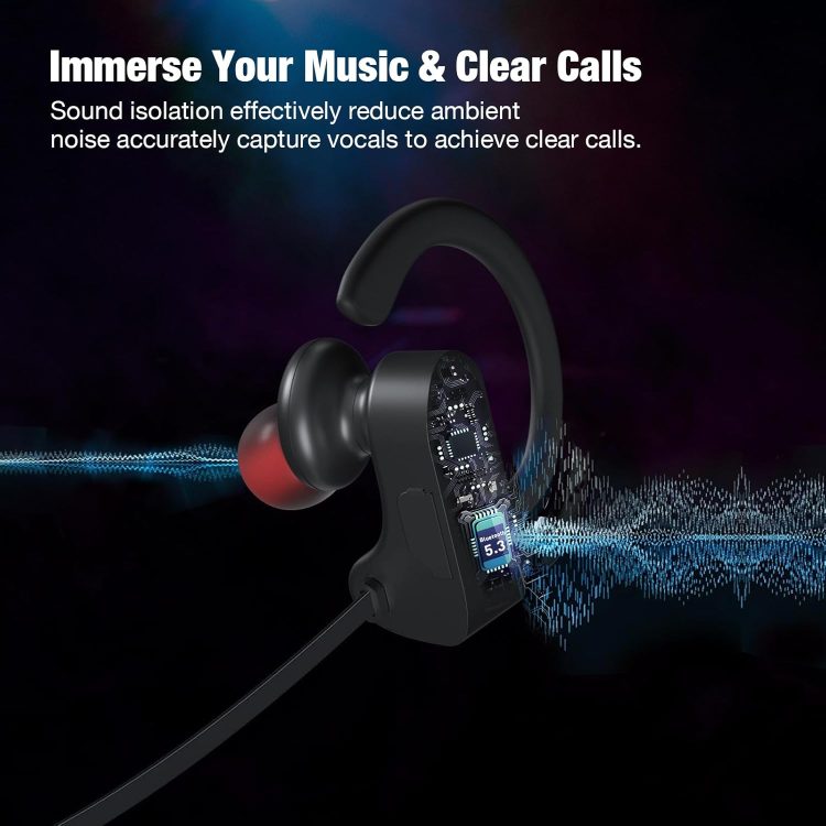 Bluetooth Wireless Headphones 16H Playtime Earbuds with Mic Stereo in-Ear Earphones, IPX7 Waterproof Sports Sound Isolation Headsets for Running, Gym, Workout - Image 4