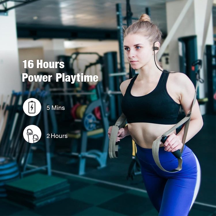 Bluetooth Wireless Headphones 16H Playtime Earbuds with Mic Stereo in-Ear Earphones, IPX7 Waterproof Sports Sound Isolation Headsets for Running, Gym, Workout - Image 6