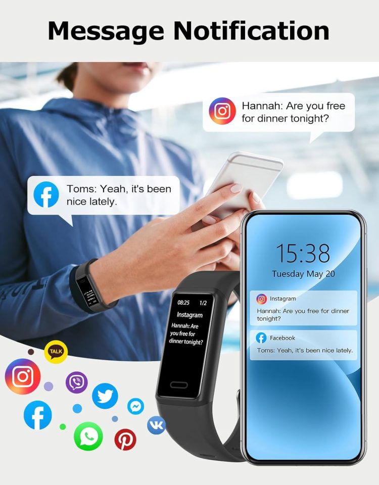 Fitness Tracker, Fitness Watches for Women Men Pedometer Watch with 24/7 Heart Rate Monitor Sleep Tracker Step/Calorie Counter Stopwatch IP68 Waterproof Activity Trackers (Dark Black) - Image 2